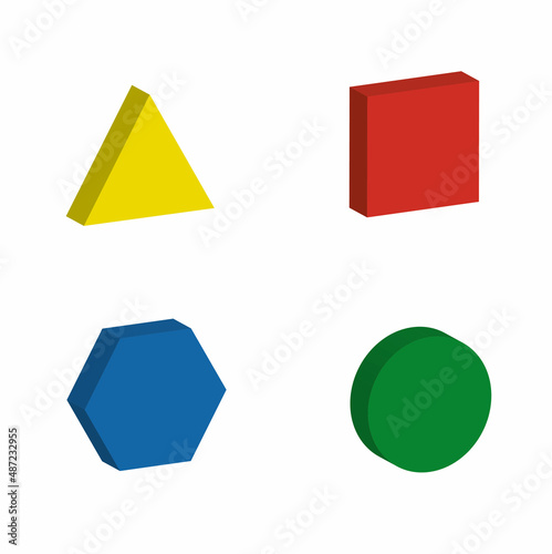 three-dimensional multi-colored buttons of websites in the form of a triangle, circle, hexagon, square