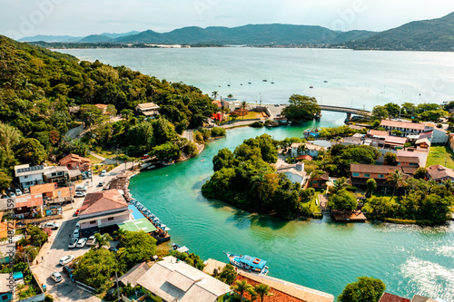 aerial photo with drone of Barra da Lagoa in the afternoon in florianópolis Santa Catarina Brazil