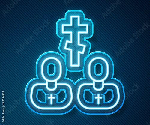 Glowing neon line Priest icon isolated on blue background. Vector