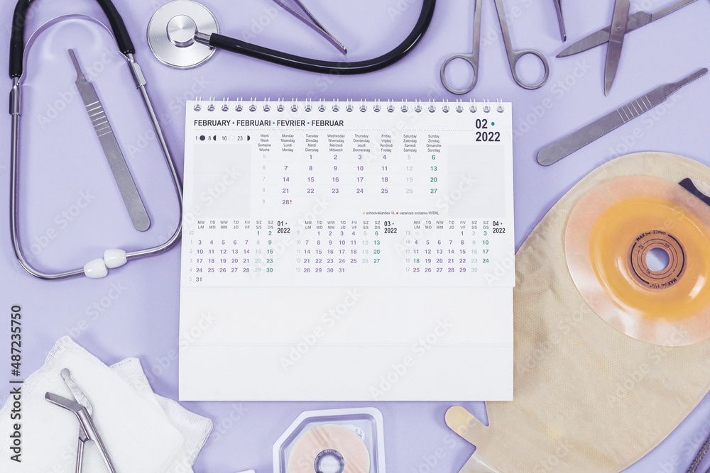 Surgeon's set from a colostomy bag, surgical instruments, a