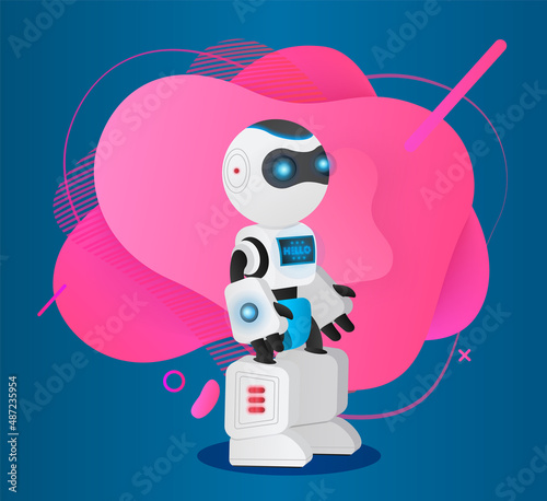 Mechanical artificial intelligence character with cyber interface. Autonomous machine  robot capable of independently making decision. Vector illustration of innovations and technologies in flat style