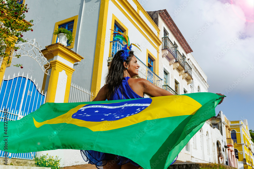 Beautiful Woman fun of the Brazilian soccer team celebrating in the
