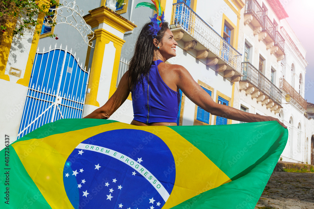 Beautiful Woman fun of the Brazilian soccer team celebrating in the