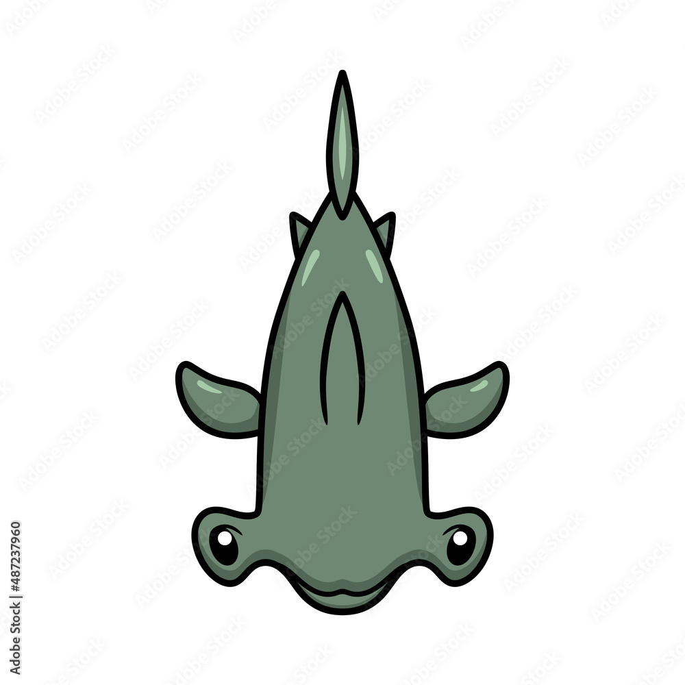 Fototapeta premium Cute little hammerhead shark cartoon swimming