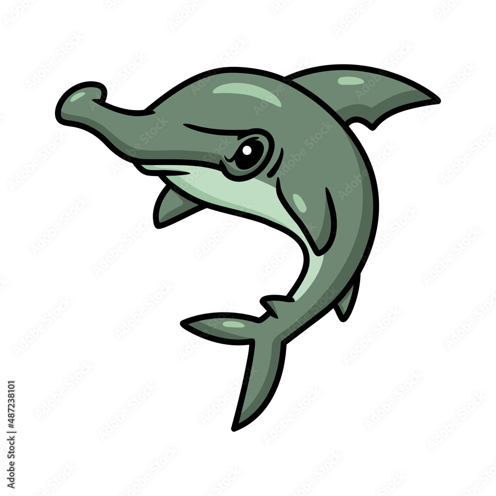 Cute little hammerhead shark cartoon jumping Cute little hammerhead shark cartoon jumping