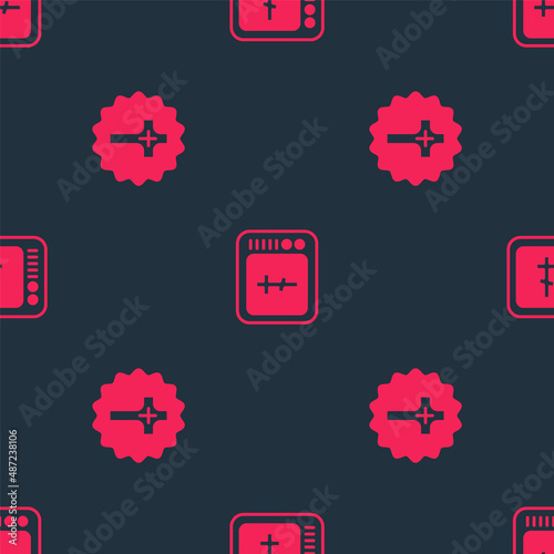 Set Christian cross and Online church pastor preaching on seamless pattern. Vector
