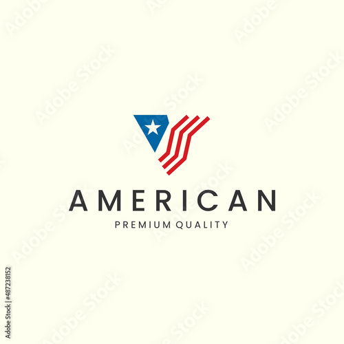 american flag line art simple logo icon template illustration vector design