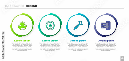 Set Earth core structure crust, Soil analysis, Construction jackhammer and Seismograph. Business infographic template. Vector