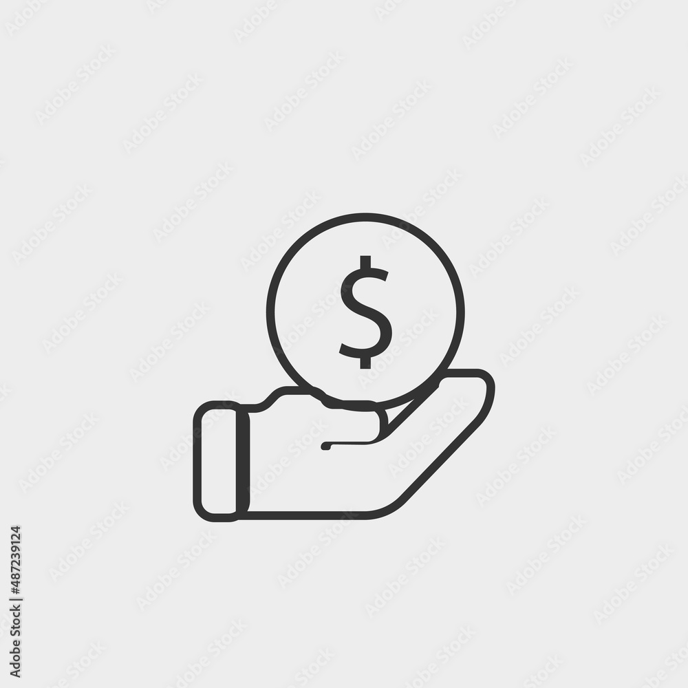 Dollar on hand vector icon illustration sign