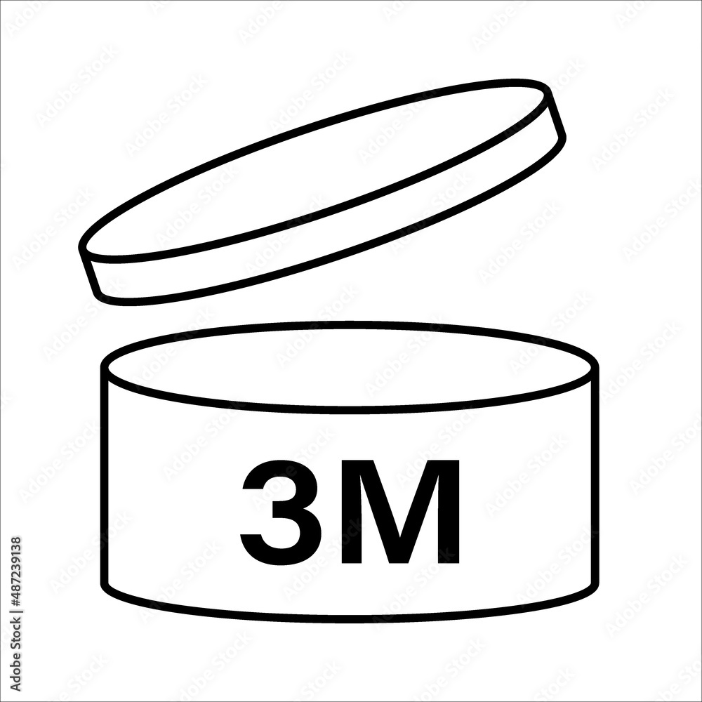 PAO cosmetic icon, mark of period after opening. Expiration time after package opened, white label. 3 month expirity on white background, vector illustration PAO cosmetic icon, mark of period after opening. Expiration time after package opened, white label. 3 month expirity on white background, vector illustration
