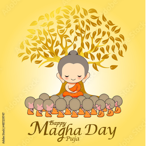 Buddha and crowd of sitting under bodhi tree