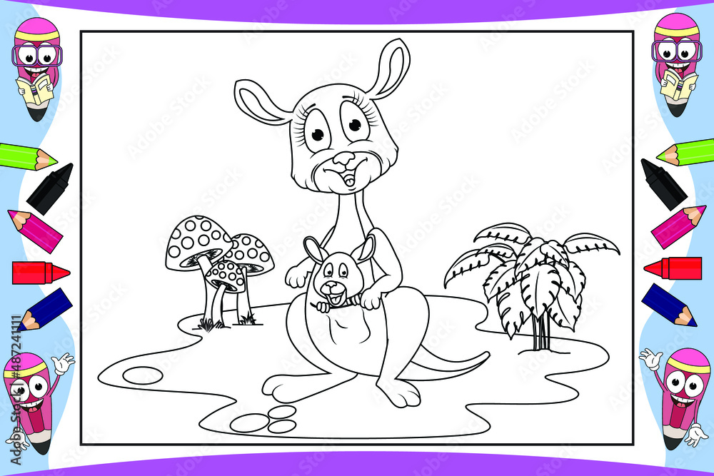 Fototapeta premium coloring kangaroo animal cartoon for kids
