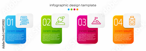Set line Online psychological counseling, Sedative pills, Mountains with flag on top and Antidepressants. Business infographic template. Vector