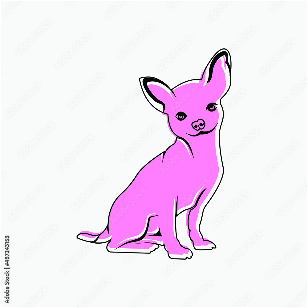 Flat Illustration of Pet Animal Sitting Dog Line Art Flat Illustration of Pet Animal Sitting Dog Line Art