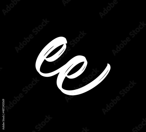 White Vector Letters Logo Brush Handlettering Calligraphy Style In Black Background Initial ee