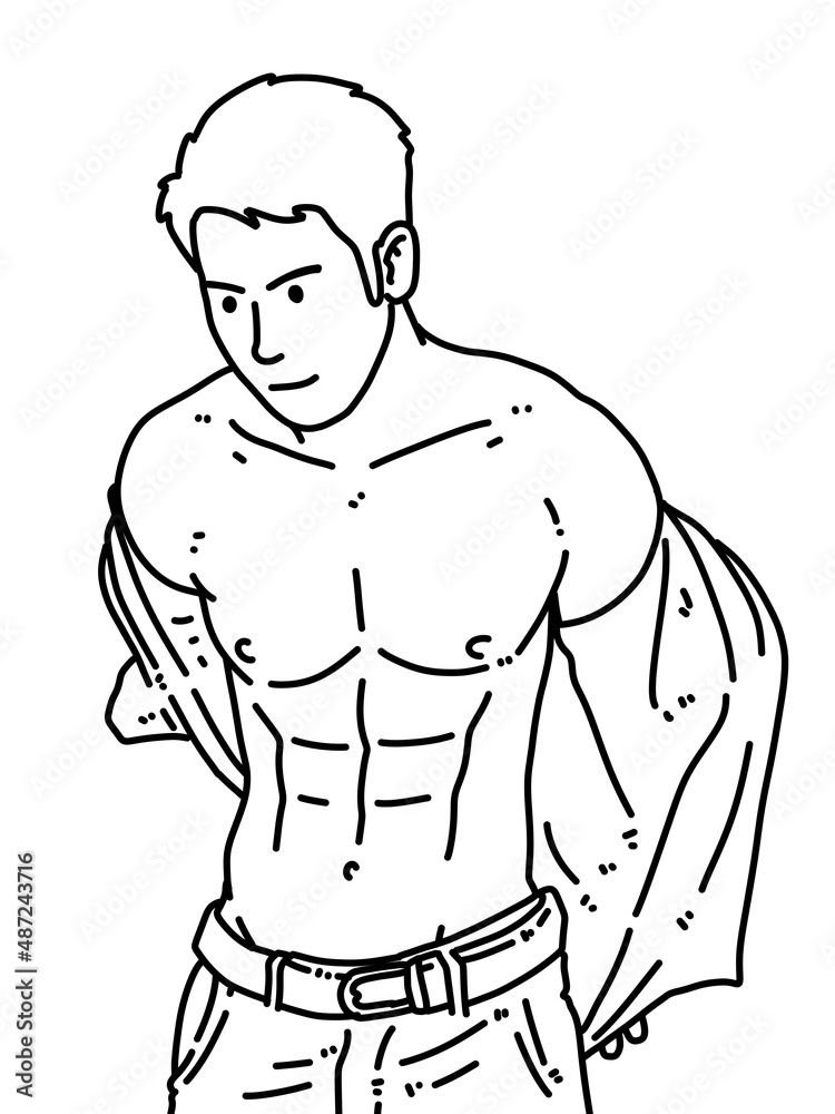 Fototapeta premium black and white of cute man for coloring