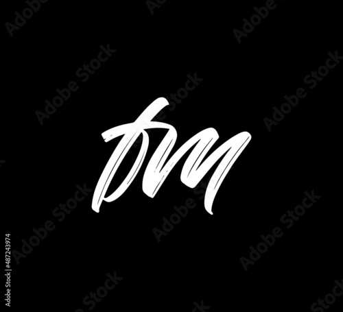 White Vector Letters Logo Brush Handlettering Calligraphy Style In Black Background Initial fm