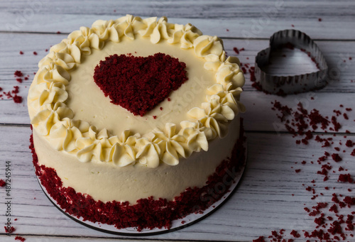 Delicious red velvet cake with cream cheese frosting