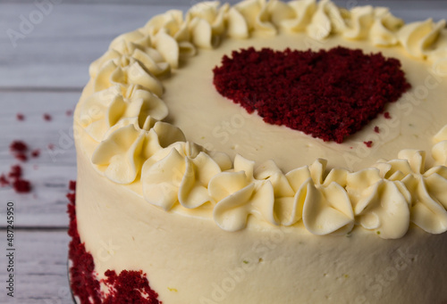 Red velvet cake decorated with a heart