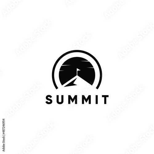  Summit and sun logo, mountain peak logo icon vector template