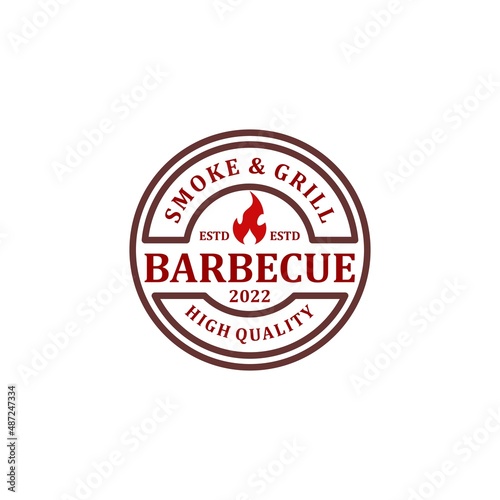 Vintage Retro BBQ Smoke and Grill, Barbecue, Barbecue Label Stamp Logo vector design