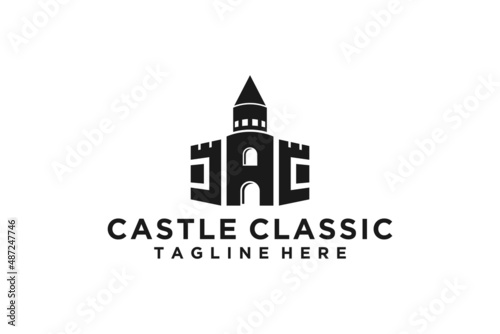 Medieval Castle Fortress Rook with Initials Letter C G CG GC Logo design