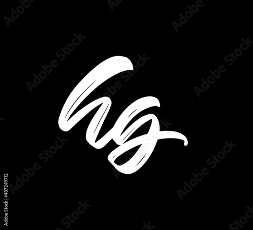 White Vector Letters Logo Brush Handlettering Calligraphy Style In Black Background Initial hg
