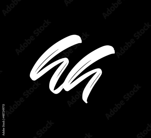 White Vector Letters Logo Brush Handlettering Calligraphy Style In Black Background Initial hh