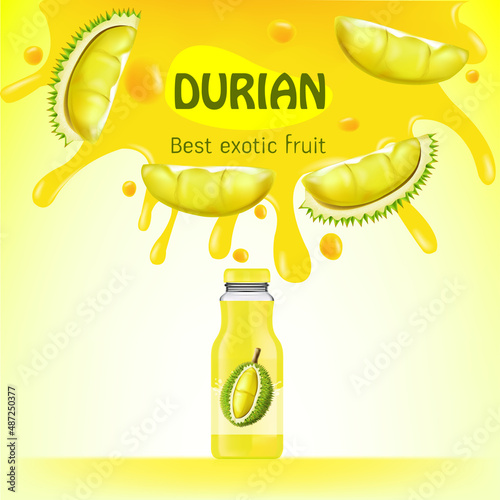 Durian splash juice bottle tropical fruits design vector illustration