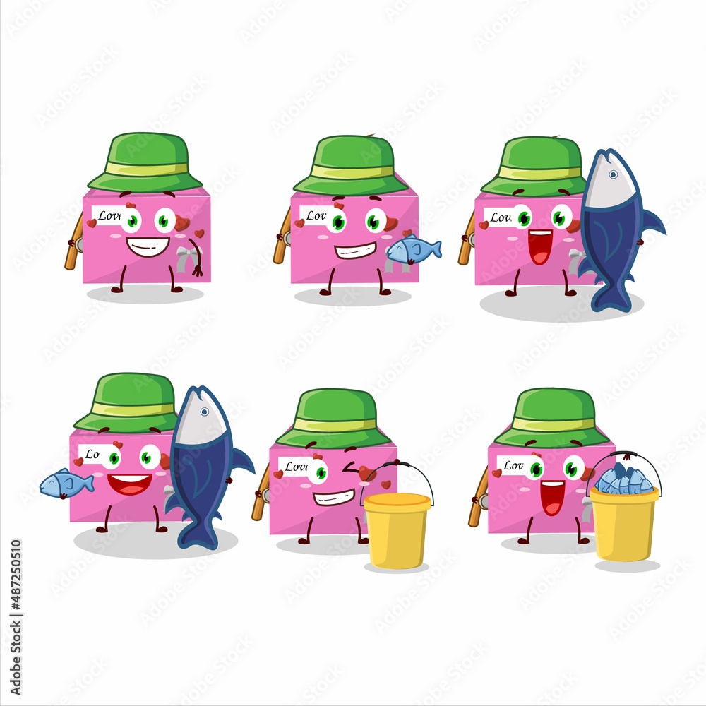 A fisherman pink love envelope cartoon picture catch a big fish A fisherman pink love envelope cartoon picture catch a big fish