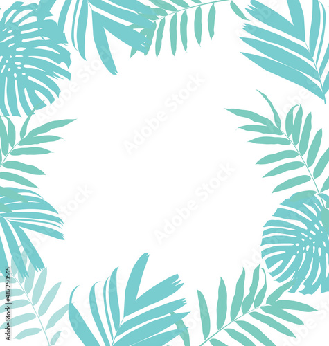 Decorative borders with foliage. Floral greeting card with place for text. Template for invitation card with forest leaves.