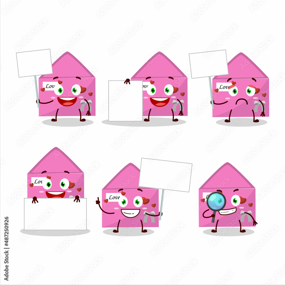 Pink love envelope cartoon character bring information board