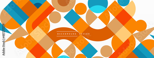 Minimal geometric abstract background. Circle square and triangle design. Trendy techno business template for wallpaper, banner, background or landing