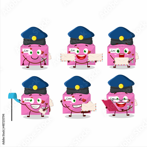 A picture of cheerful pink love envelope postman cartoon design concept