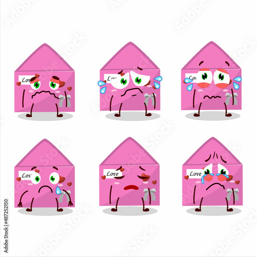 Pink love envelope cartoon character with sad expression