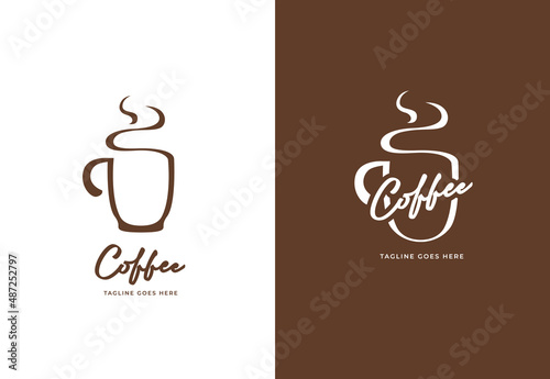 hot coffee mug logo, coffee mug sillhouette logo icon