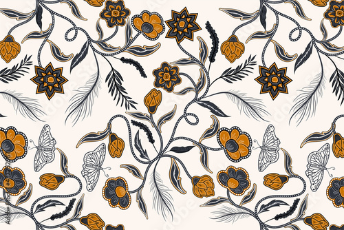 seamless pattern floral style traditional batik, design cloth motif.