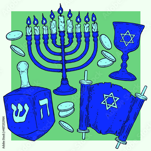 Fiesta de Hanukkah, sector ícono, diferentes objetos de hanukkah, vector de hanukkah, Día de San Patricio, vector de diseños temáticos del Día de San Patricio, coloridos íconos de vacaciones irlandesa