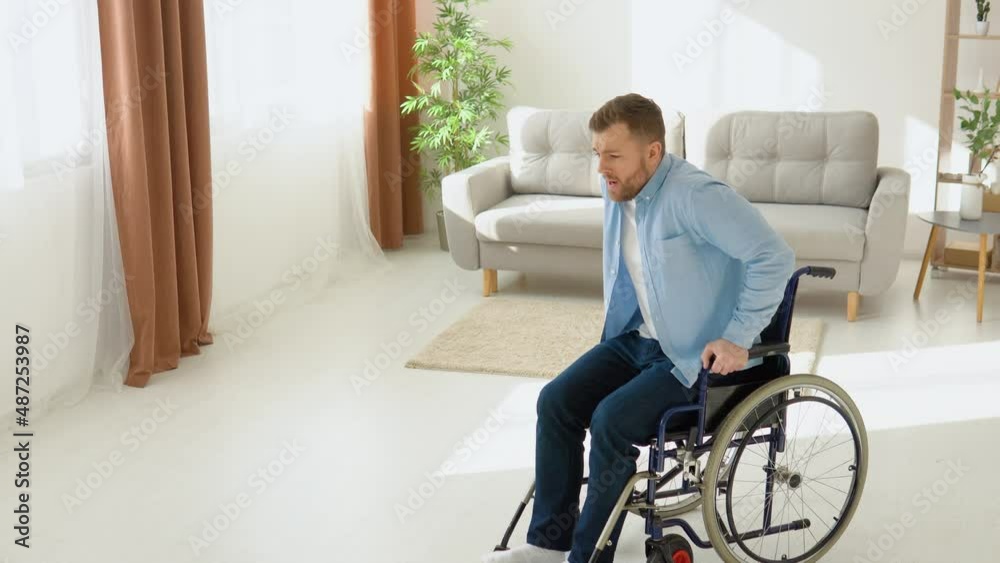 Happy disabled person gets up from wheelchair and rejoices in recovery. Disability concept Happy disabled person gets up from wheelchair and rejoices in recovery. Disability concept