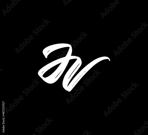 White Vector Letters Logo Brush Handlettering Calligraphy Style In Black Background Initial jv