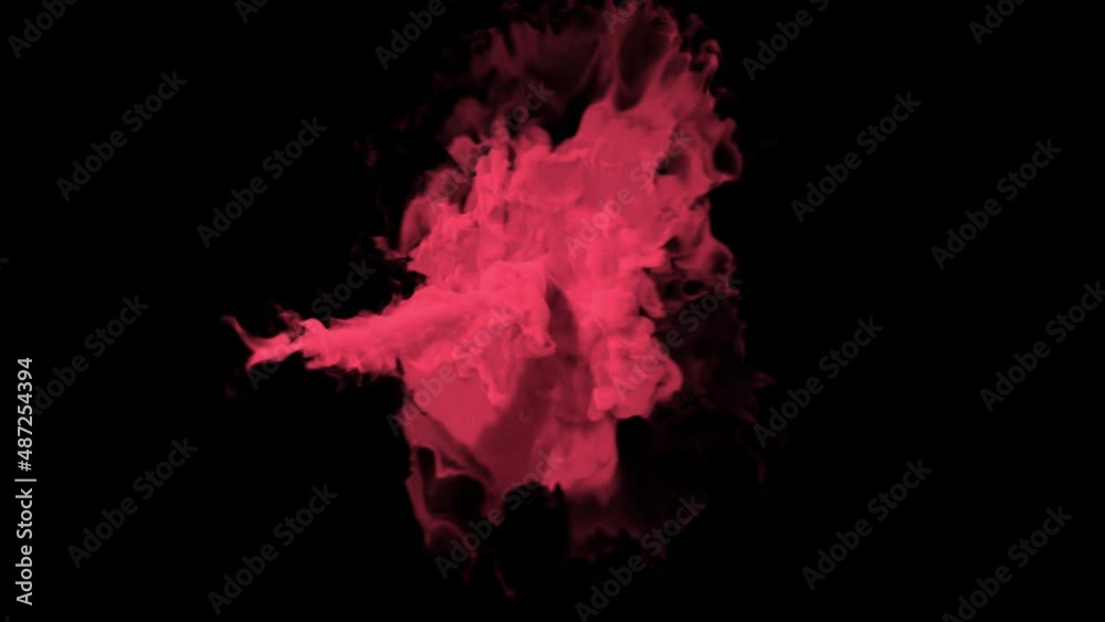 Red smoke shooting from the side of the frame and collide on the invisible wall on transparent alpha channel background. Red smoke shooting from the side of the frame and collide on the invisible wall on transparent alpha channel background.