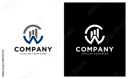 Initial CW Letter Logo Design Vector Template. finance Logo Design vector template. on a black and white background.