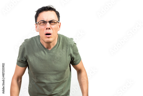 Man with bad eyesight looking at camera photo