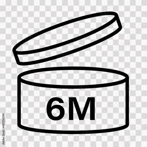 PAO cosmetic icon, mark of period after opening. Expiration time after package opened, outline label. 6 month expirity on transparent background, vector illustration