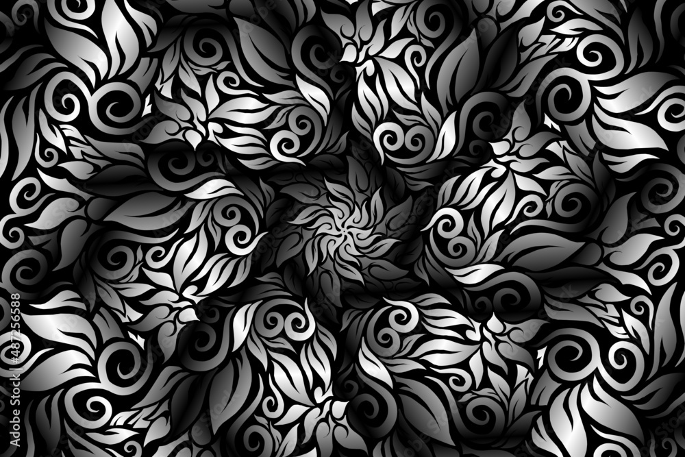 seamless Black and white caleidoscope gradient flower art pattern of indonesian traditional tenun batik ethnic dayak ornament for wallpaper ads background sticker or clothing