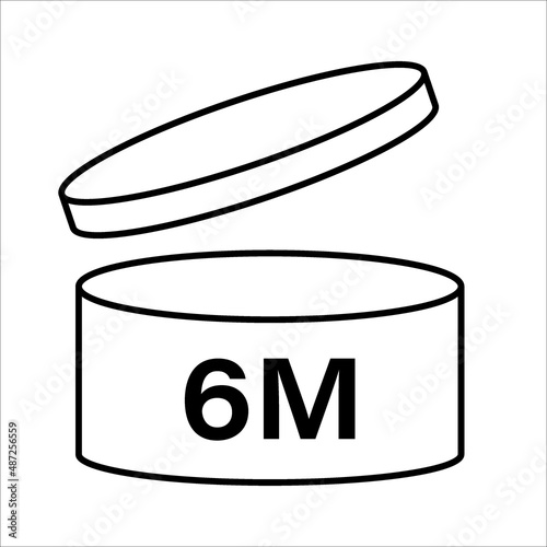 PAO cosmetic icon, mark of period after opening. Expiration time after package opened, white label. 6 month expirity on white background, vector illustration