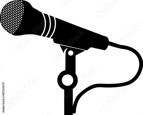 microphone on a stand classic, black silhouette.eps