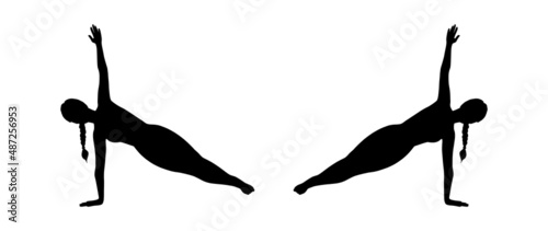 Woman silhouette in side plank pose. Yogi woman in vasisthasana isolated in white background. Vector illustration