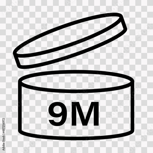 PAO cosmetic icon, mark of period after opening. Expiration time after package opened, outline label. 9 month expirity on transparent background, vector illustration