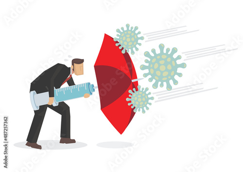 Businessman using red umbrella